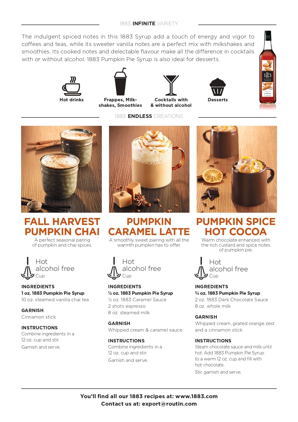 1883 Maison Routin Pumpkin Spice Syrup PET Recipes